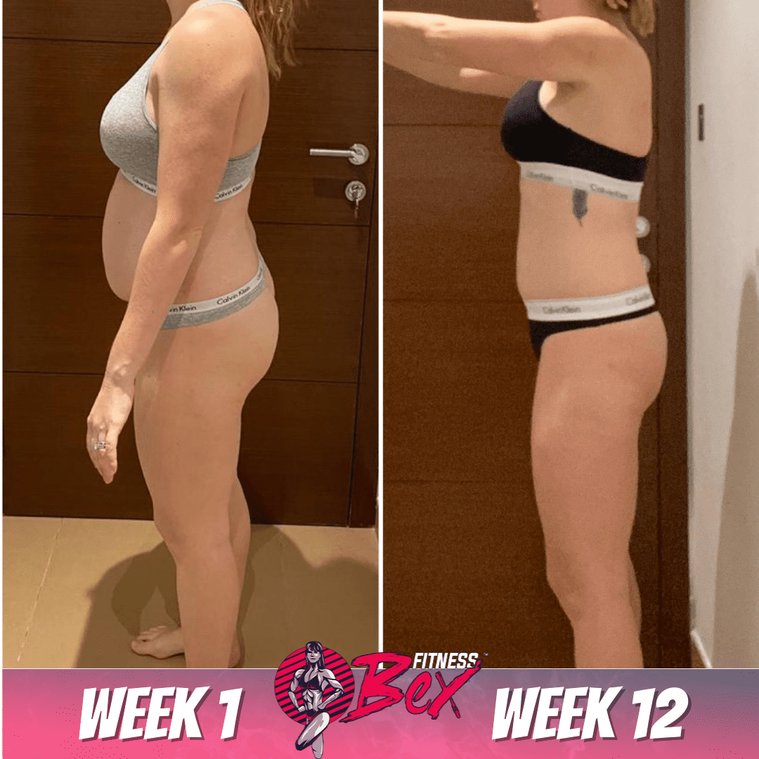 12 week transformation - 12lbs down. Busy mum working out at home. Making health and fitness a priority and part of her daily life.